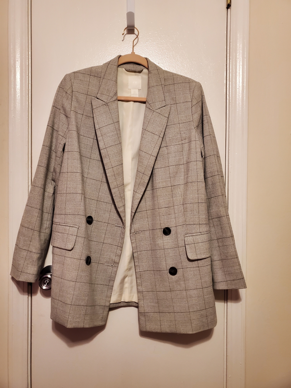 H&M Classic Gray Plaid Double-Breasted Women's Blazer